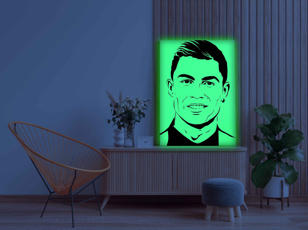 Cristiano Ronaldo Canvas DIY Painting β Glow in the Dark Kit for Football Fans | Eazy Arts DIY Art Set with Brushes, Glow Paint & Black Paint (Blue/Cyan/Green Glow Options) - Image 3