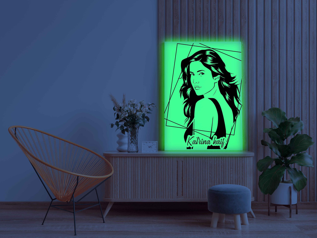 Katrina Kaif Canvas DIY Painting β Glow in the Dark Kit for Bollywood Fans | Eazy Arts DIY Art Set with Brushes, Glow Paint & Black Paint (Blue/Cyan/Green Glow Options) - Image 3