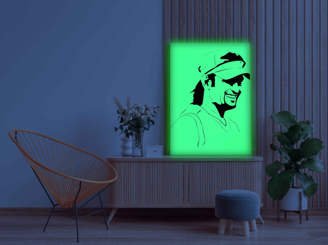 MS Dhoni Canvas DIY Painting β Glow in the Dark Kit for Cricket Fans | Eazy Arts DIY Art Set with Brushes, Glow Paint & Black Paint (Blue/Cyan/Green Glow Options) - Image 3