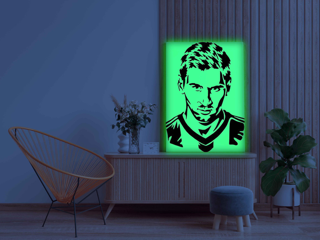 Lionel Messi Canvas DIY Painting β Glow in the Dark Kit for Football Fans | Eazy Arts DIY Art Set with Brushes, Glow Paint & Black Paint (Blue/Cyan/Green Glow Options) - Image 3