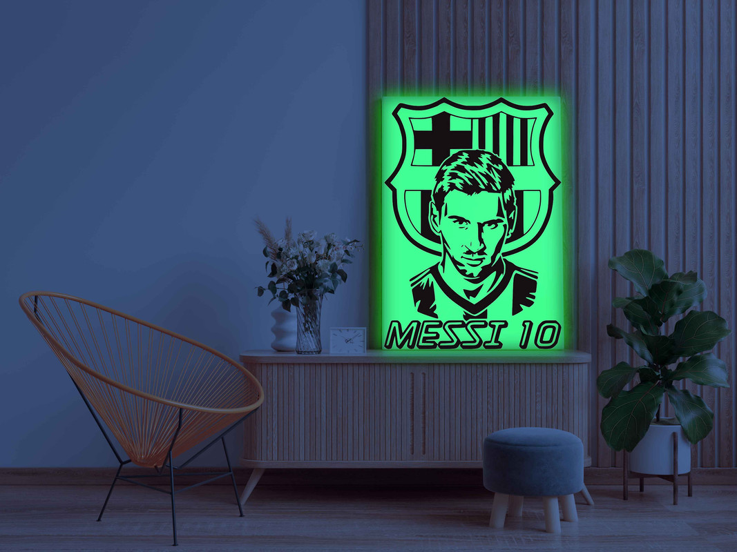 Messi 10 with FC Barcelona Logo Canvas DIY Painting β Glow in the Dark Kit for Football Fans | Eazy Arts DIY Art Set with Brushes, Glow Paint & Black Paint (Blue/Cyan/Green Glow Options) - Image 3