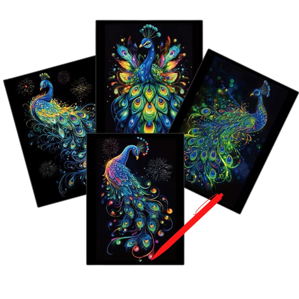 Peacock glow in the dark scratch painting kit