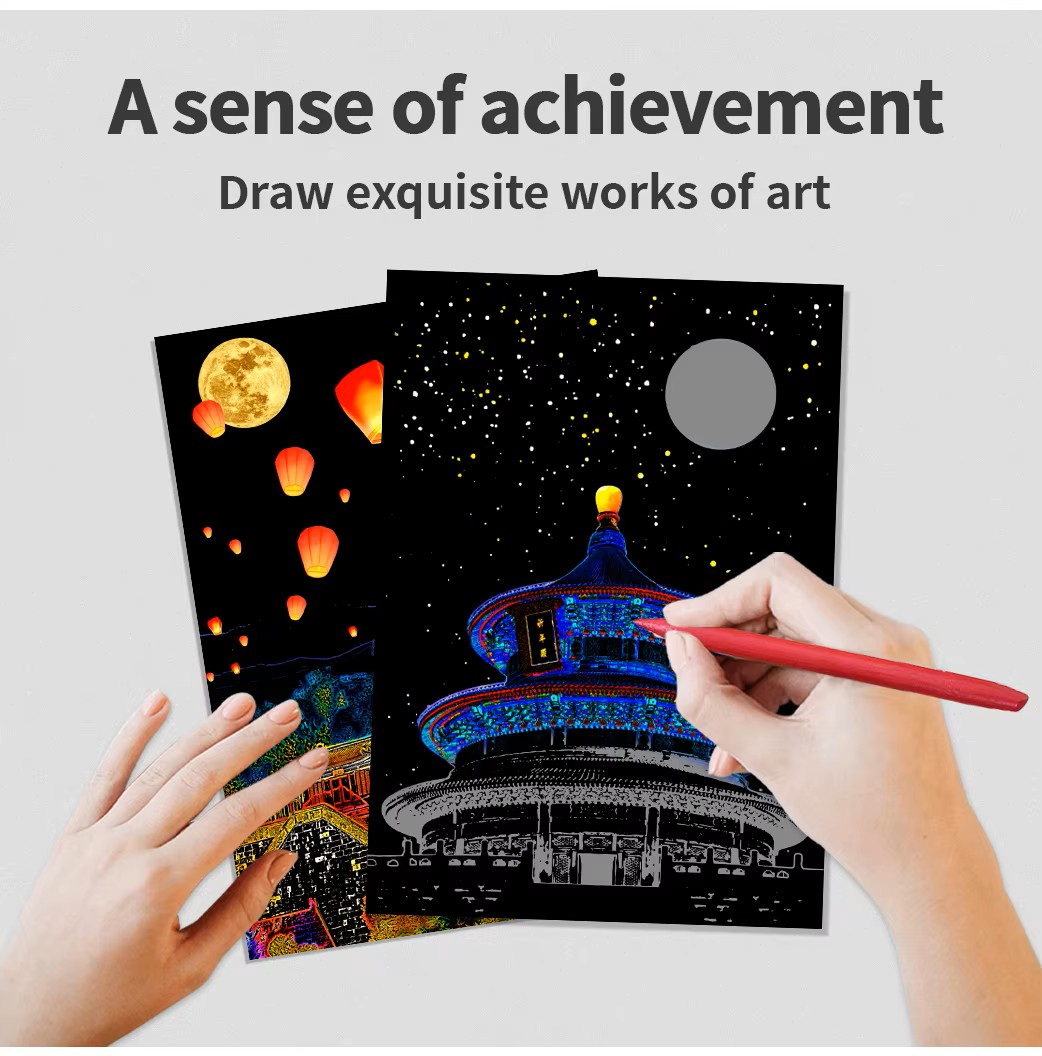 World Landmarks Scratch Painting Kit β Eiffel Tower, Pyramids, Mount Fuji & More - Image 4